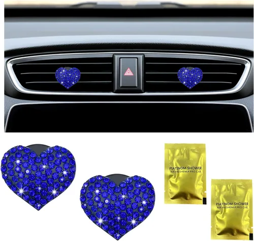 Vista 10 de Ziciner 2 piezas de dijes de clips para ventilación de aire de coche con corazón brillante, clips para salida de aire de coche con forma de corazón