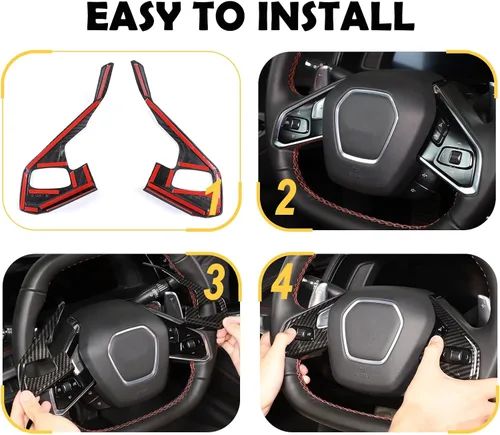 Vista 5 de Funda de marco de botón para volante compatible con Chevrolet Corvette C8 2020-2023, marco de protección de panel de volante de automóvil
