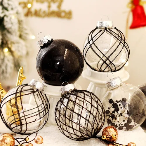 Vista 3 de Juego de adornos de bola de Navidad, 20 unidades, grandes, color negro transparente, inastillables, 3.150 in/3.15 pulgadas, adornos de Navidad