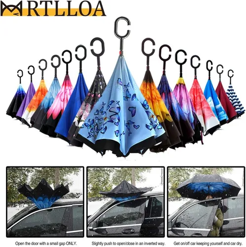 Vista 104 de MRTLLOA - Paraguas invertido de gran tamaño de 40/49/56 pulgadas - Sombrilla doble capa resistente al viento, con mango en forma de C y tamaño golf