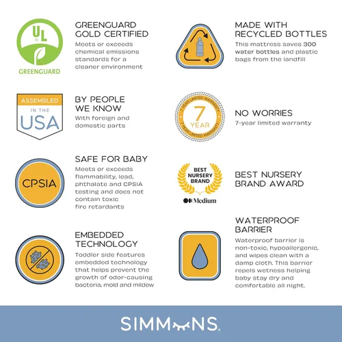 Vista 5 de Simmons - Colchón infantil Silver Nights de doble cara para cuna de bebé y colchón para niños pequeños - GREENGUARD Gold - Impermeable - Núcleo
