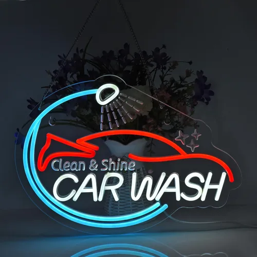 Vista 4 de Letrero de neón para lavado de autos, luces de neón para colgar en la pared, decoración artística para estaciones de servicio, servicio comercial
