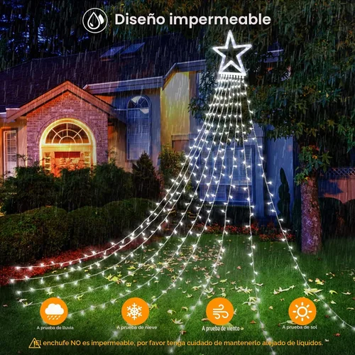 Vista 7 de BlcTec Luces de Navidad para exteriores, 317 luces LED de estrella de Navidad con 9 hebras de luces de árbol de cascada de 11.9 pies, 8 modos