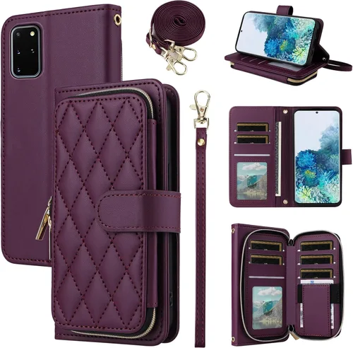 Vista 23 de Funda de Cartera para Samsung Galaxy S20 FE 5G de 6.5 Pulgadas con Correa para Muñeca, Billetera con Cremallera y más de 9 Ranuras para Tarjetas
