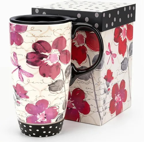 Vista 12 de DUSVALLY Taza de cerámica grande Taza de café alta Tazas de viaje de porcelana Taza de café con tapa de 17 onzas, Abeja