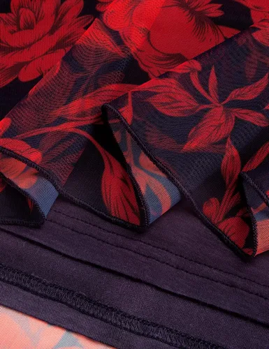 Vista 4 de SeSe Code Vestido de malla elástica con volantes y manga 34 para mujer, vestidos de invitadas de boda