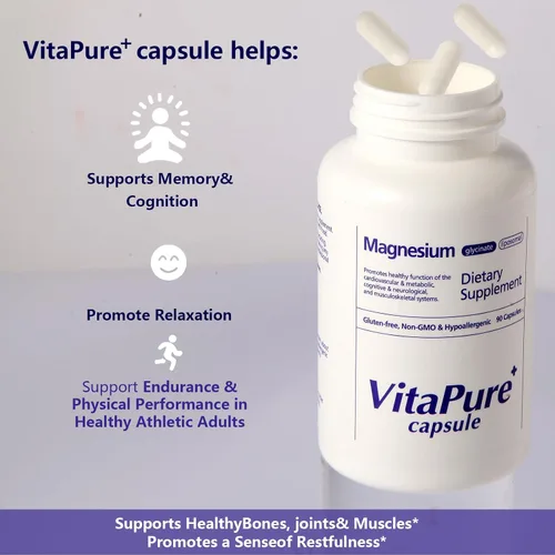 Vista 3 de Vitapure+ Cápsulas de magnesio (glicinato, liposomal) - Suplemento para apoyar el alivio del estrés, el sueño, la salud cardíaca, los nervios