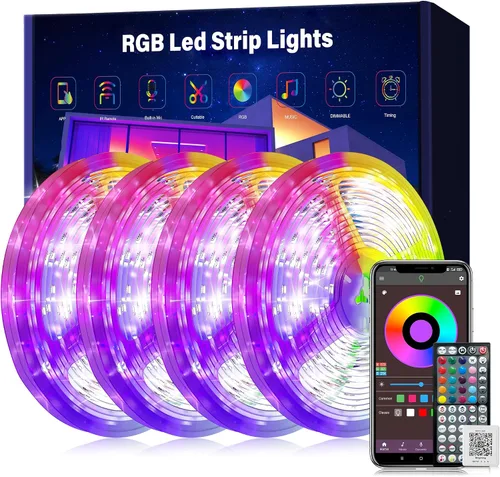 Vista 12 de Ledagic Luces LED RGB de 150 pies para dormitorio, sincronización de música, tira de luces LED RGB con aplicación y control remoto, luces LED