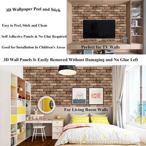 Vista 5 de Paneles de Pared 3D Despegar y Pegar - Paquete de 10 Paneles de PVC con Textura de Ladrillo, Azulejos de Pared Autoadhesivos Impermeables para rojo