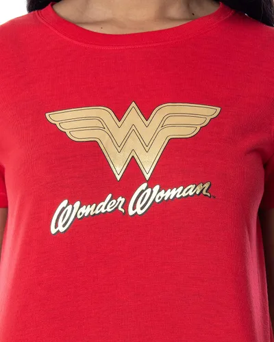 Vista 3 de DC Comics Wonder Woman - Conjunto de pijama de 2 piezas con logotipo de lámina dorada para mujer, Logotipo WW