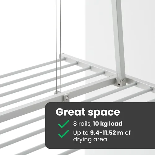 Vista 7 de foxydry Mini, Estante de Secado de Ropa Montado en el Techo con Polea, Secador Vertical Plegable para Ropa de Lavandería, Estante de Secado