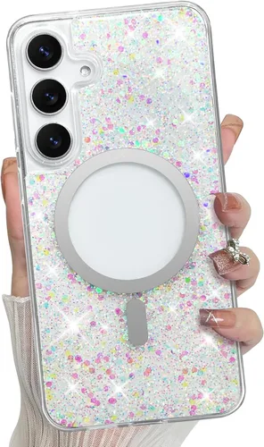 Vista 114 de Bonoma - Funda compatible con Samsung Galaxy S21 Plus, diseño de corazón con purpurina, color rosa Support for MagSafe, Plating Magnetic Case TPU