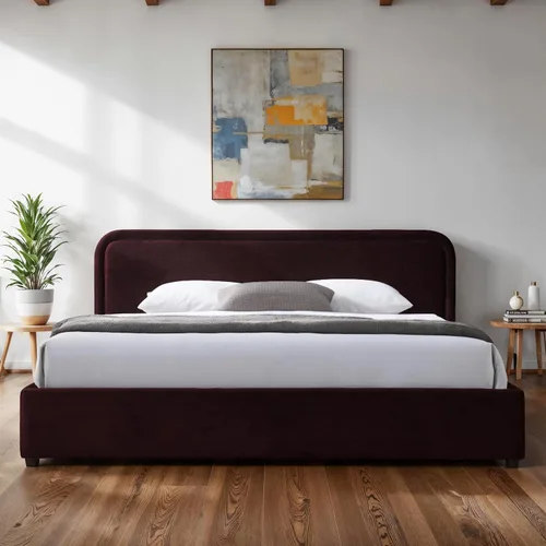 Vista 21 de Chloe - Cama de plataforma tapizada No requiere somier (borde negro, marco de cama queen)