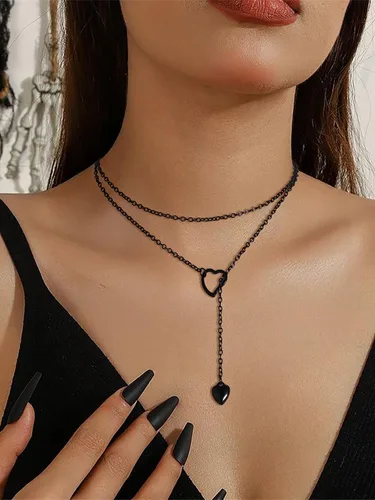 Vista 2 de FOCALOOK Collares Lariat en Forma de Y Collares Largos para Mujer Collares Largos Negros Collares de Oro para Mujer Collares de Corazón Colgante