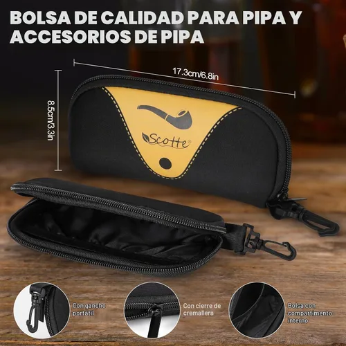 Vista 5 de Scotte pipa para fumar tabaco de madera de ébano lobular, pipa para tabaco, elemento filtro de 9 mm