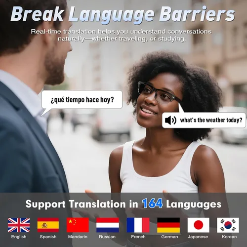 Vista 3 de Lentes inteligentes AI para hombres y mujeres con GPT de chat, lentes de traducción Bluetooth (más de 165 idiomas y acentos), lentes que cambian