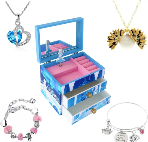 Vista 7 de Agitation Joyero Musical de Madera de Princesa Unicornio con Juego de Joyas a Juego, Regalos de Unicornio para Niñas, Grande, Madera, Plástico.
