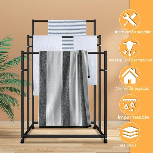 Vista 3 de Toalleros de pie de 47.6 pulgadas de alto y 3 niveles para toallas de piscina, para exteriores, de gran tamaño, para secar toallas de baño, valet