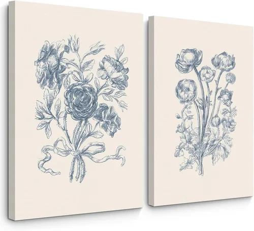 Vista 29 de Tanmart Arte de pared botánico vintage, lienzo floral antiguo, arte de pared, impresiones de flores neutrales, póster vintage de granja, pintura