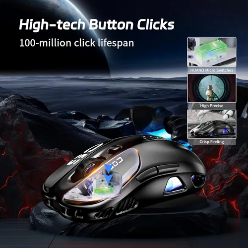 Vista 4 de Uciefy Z05 - Ratón inalámbrico para juegos, triple modo 2.4GBlutoothUSB-C, 6 botones programables, sensor óptico de 12000 DPI, retroiluminación RGB