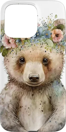 Vista 28 de iPhone 16 Brown Bear Boho Woodland Animal Floral Case