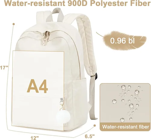 Vista 2 de Bluboon Mochila para la escuela para niños, mochila para niñas, mochila para computadora portátil, regalos para mujeres, Pelota de felpa beige
