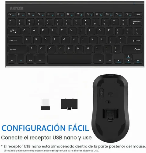 Vista 4 de Arteck - Teclado inalámbrico 2.4G y mouse combinados, ultra compacto, delgado y mouse ergonómico para computadora/escritorio/PC/portátil y Windows