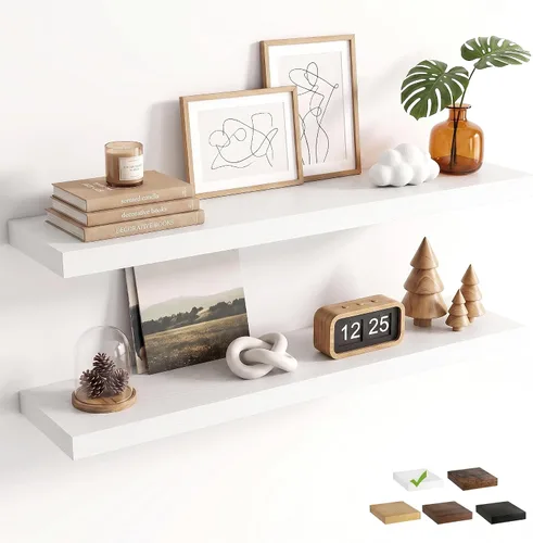 Vista 40 de Marsmiles 9.3 Inch Floating Shelves for Wall 2 Pack, 9.3" D Wood Grain Bathroom Shelves Black Finish