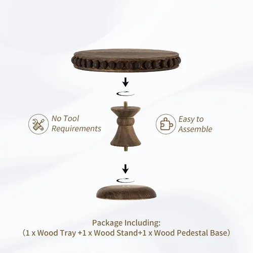 Vista 5 de Hanobe Soporte para Tartas de Madera Pequeño: Soporte de Pedestal para Cupcakes de 8 Pulgadas, Elevador de Exhibición de Postres Rústico Envejecido