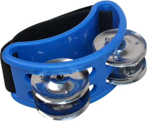 Vista 3 de YMC Percusión FJS2S-BK Pandereta de pie con sonajas de acero., Azul