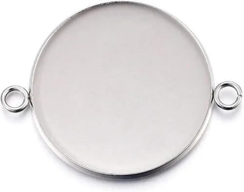 Vista 7 de Craftdady 36 unidades de conectores colgantes de bandeja de bisel en blanco de 0.315-0.551 in, ajuste de cabujón de camafeo redondo, acero