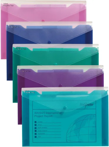 Vista 5 de Snopake 14966 Polyfile Trio Foolscap - Cartera con 3 bolsillos con botón de presión y pestañas, transparente clásico (paquete de 5)