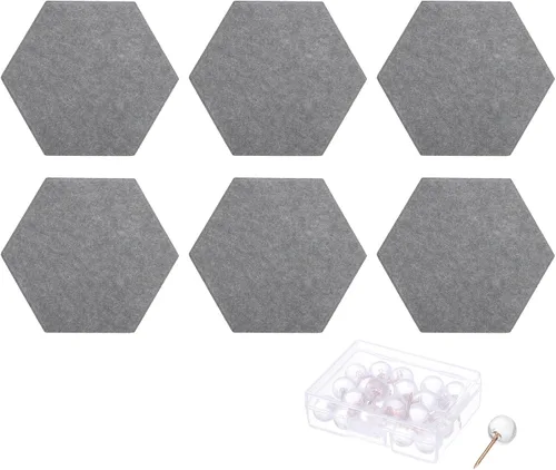 Vista 10 de Tablón de anuncios de fieltro a prueba de sonido, paneles de pared hexagonales autoadhesivos (con pasadores de empuje)