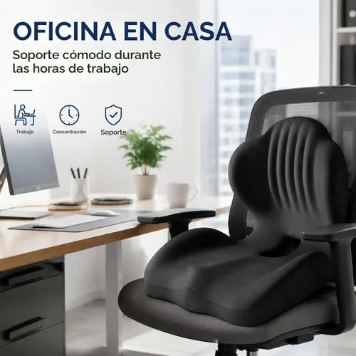 Vista 2 de L-Shaped Ergonomic Seat Cushion with Lumbar Support for Office Chair Black
