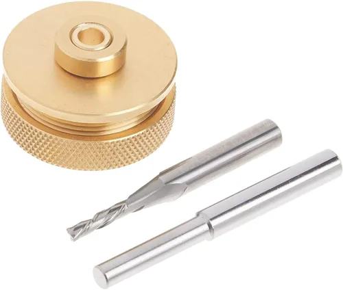 Vista 2 de POWERTEC 71869V Router Bits Kit de incrustaciones de latón macizo con plantilla de mariposa 7 en 1 pajarita decorativa