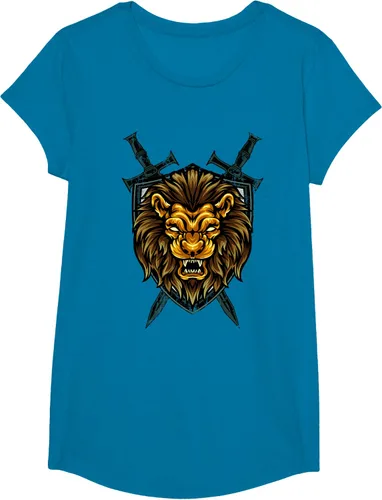 Vista 78 de Camiseta con diseño de caballero medieval renacentista, con diseño de espada de león, Negro, S