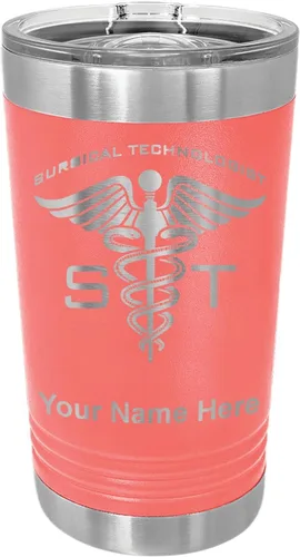 Vista 15 de LaserGram Vaso de pinta aislado al vacío de 16 onzas, ST Surgical Technologist, grabado personalizado incluido (negro)