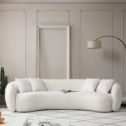 Vista 6 de Sofá curvado de 102 pulgadas, sofá modular Boucle moderno de 5 plazas, cómodo sofá tapizado en la nube de 5 asientos con almohadas para sala de Beige