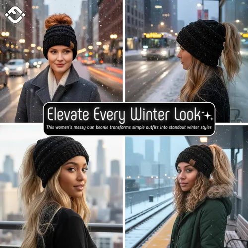 Vista 112 de Funky Junque - Gorro para mujer con ranura para cola de caballo