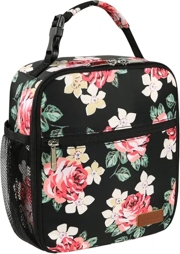 Vista 7 de Femuar Bolsa de almuerzo para hombres, mujeres y adultos, pequeña para oficina, trabajo, picnic, bolsa de almuerzo portátil reutilizable, color negro