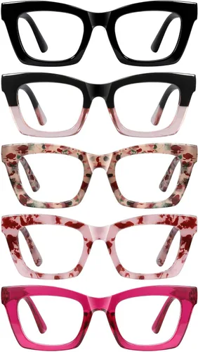 Vista 7 de Reading Glasses for Women-Fashion 5 Pack Blue Light Blocking Readers with Spring Hinge Computer Eyeglasses