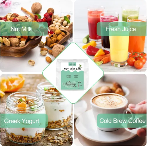 Vista 4 de Paquete de 3 bolsas de leche de nuez de 14 x 14 pulgadas, extra grandes, reutilizables, coladores de alimentos, bolsas de nueces para colar leche