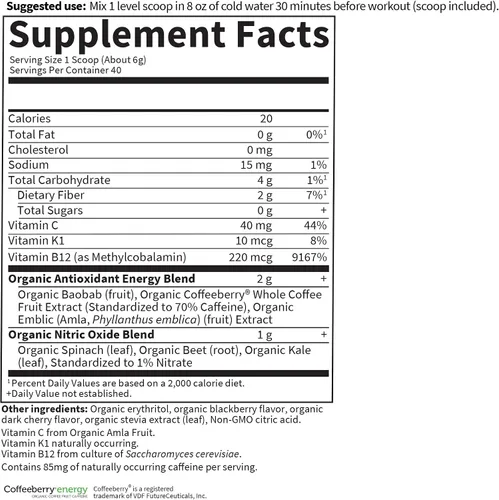 Vista 4 de Garden of Life Sport - Polvo orgánico a base de plantas Energy + Focus para antes de entrenar, sabor zarzamora. Preentrenamiento limpio con 3 oz
