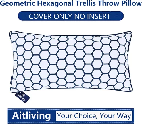 Vista 7 de Funda de almohada decorativa para sofá, funda de almohada Accent Carra, 12 x 24 pulgadas, hexagonal, geométrico, panal de abeja, azul marino