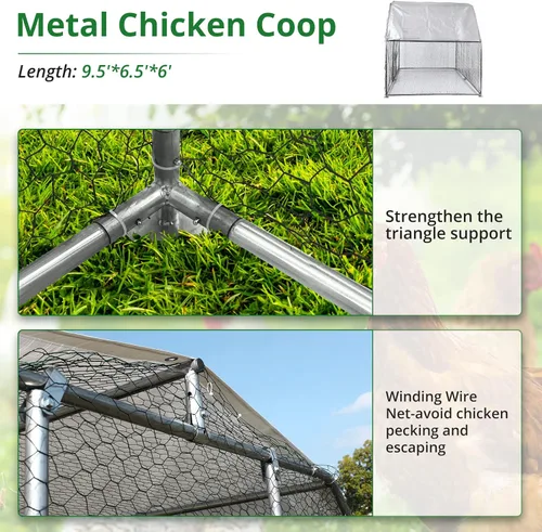 Vista 4 de Towallmark Jaula grande de metal para gallinero, gallinero galvanizado, jaula de gallina de alambre galvanizado, jaulas de conejos con cubierta