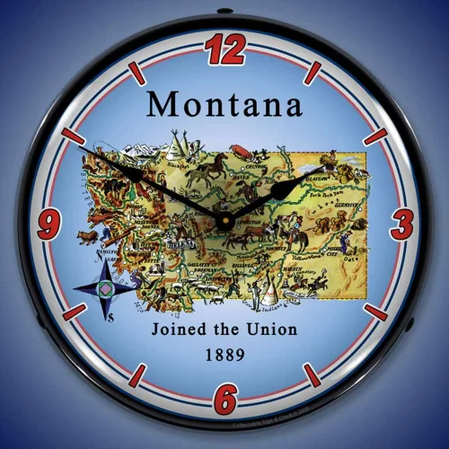 Vista 2 de State of Montana - Reloj de pared LED, retro, vintage, iluminado, 14 pulgadas