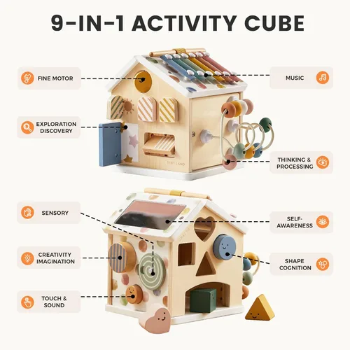 Vista 3 de Tiny Land Cubo de actividades de madera 9 en 1, juguete educativo para Morandi