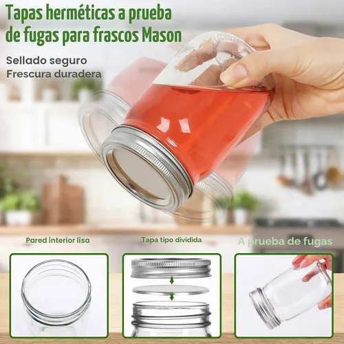 Vista 4 de Tarros Mason de 12 onzas con tapas, paquete de 20 frascos transparentes para almacenamiento de alimentos Transparente-12oz-20