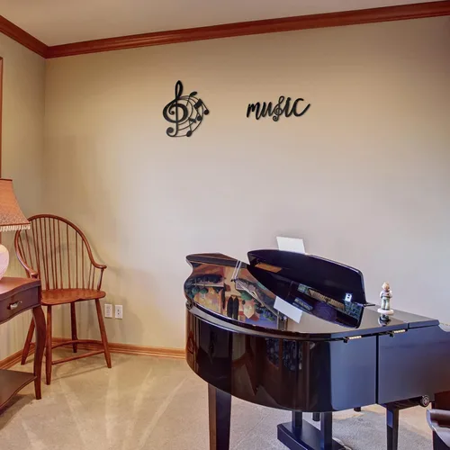 Vista 6 de Zhengmy 2 piezas de notas musicales decoración de pared de metal negro agudos claves musicales notas musicales arte de pared colgante musical