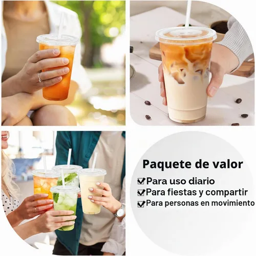 Vista 7 de Paquete de 100 vasos de plástico de 20 onzas, tazas de café helado